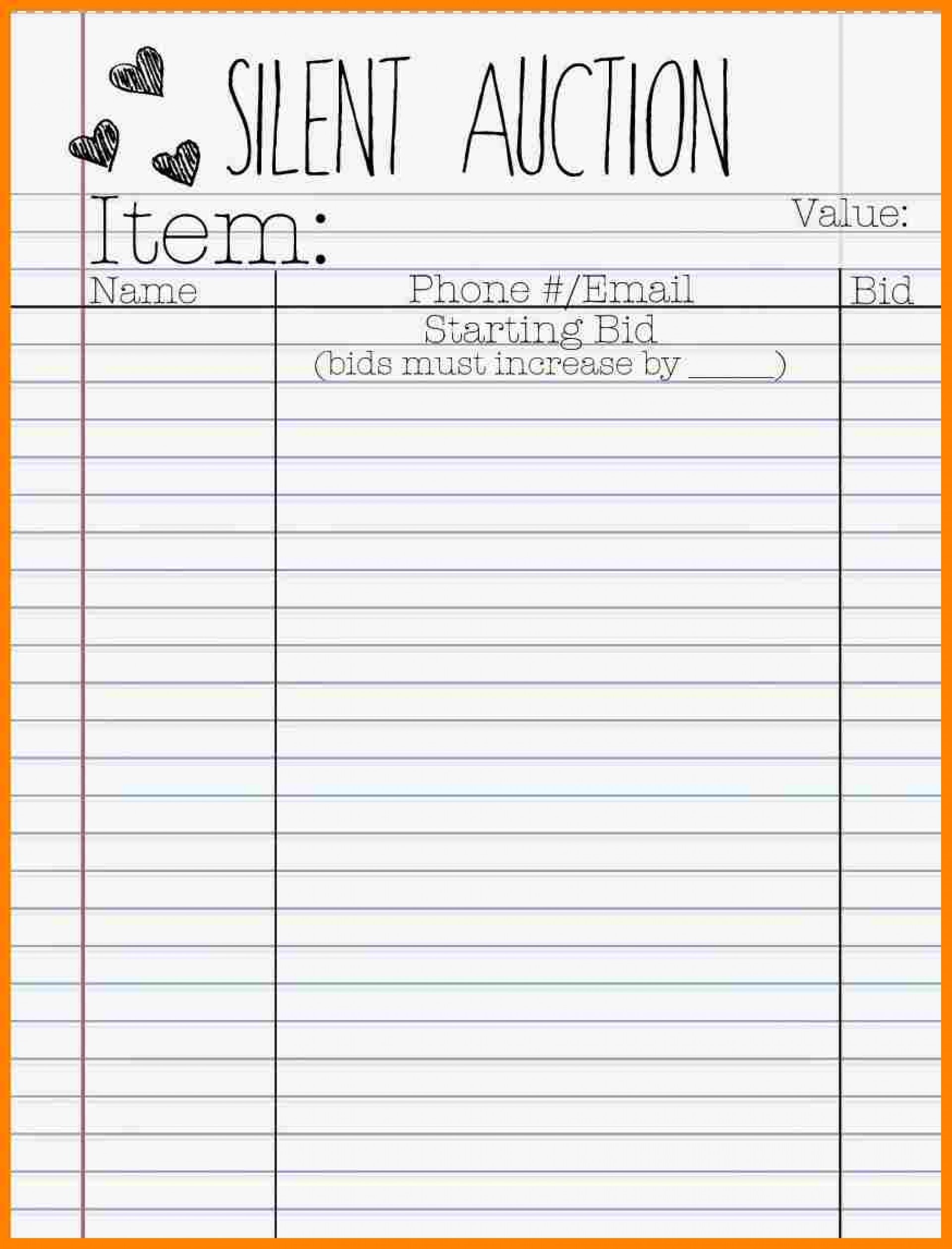 015 Silent Auction Forms Templates Sign Up Sheets Bid Sheet - Free Printable Silent Auction Bid Sheets