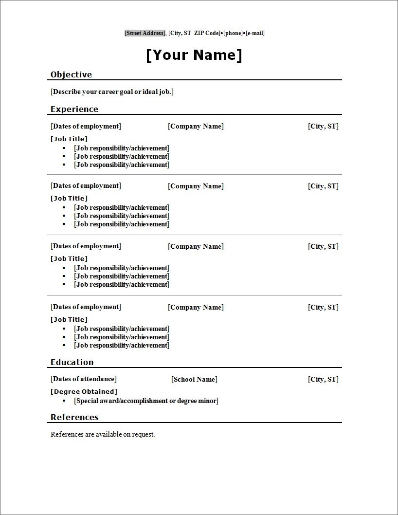 Blank Resume Template Printable