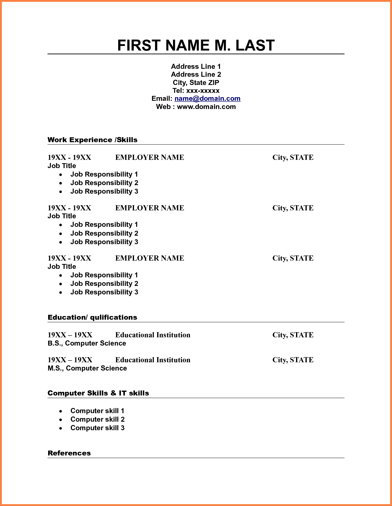 10 Blank Resume Template Pdf Professional List Free Printable 3 - Free Printable Professional Resume Templates