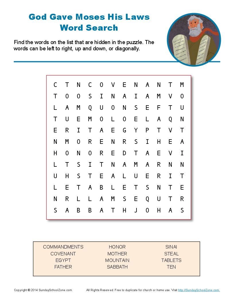10 Commandments Word Search | God Gave Moses The Ten Commandments - Free Printable Catholic Word Search