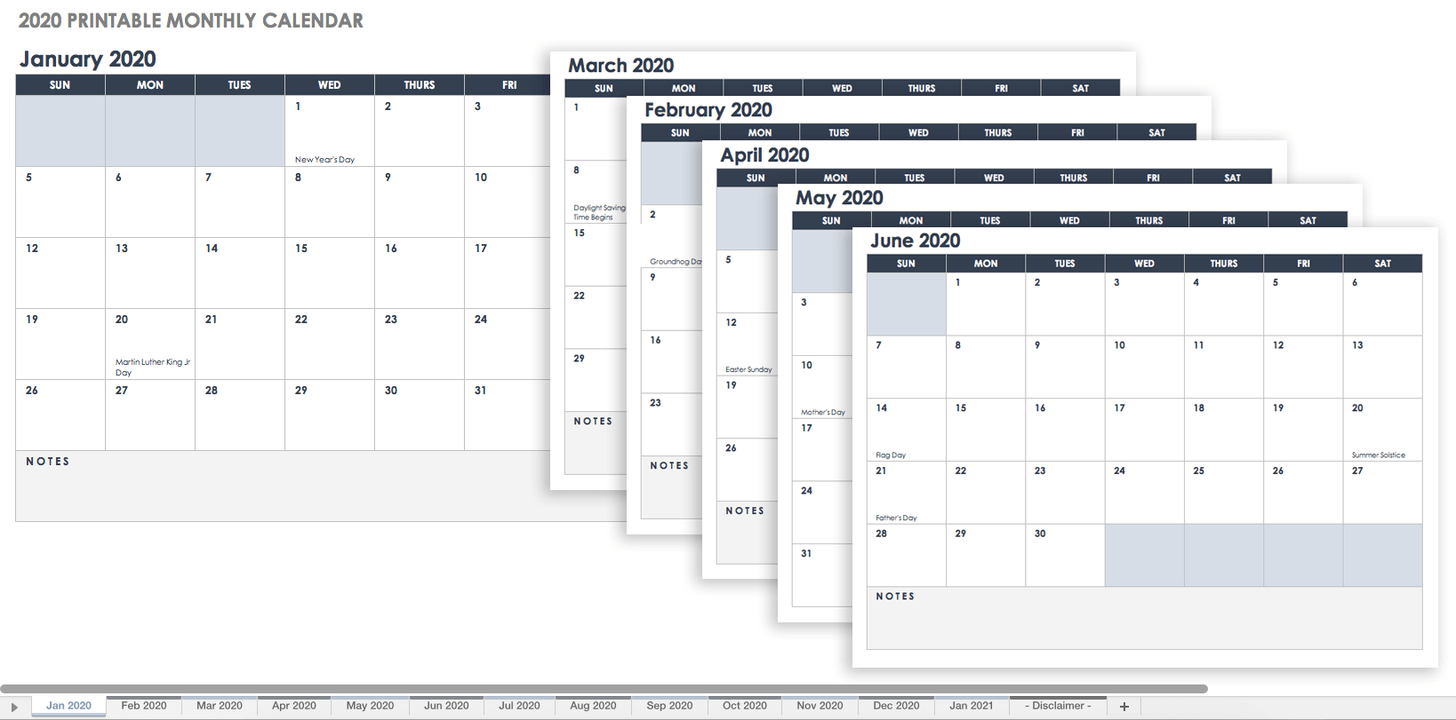 15 Free Monthly Calendar Templates | Smartsheet - Free Printable Data Sheets