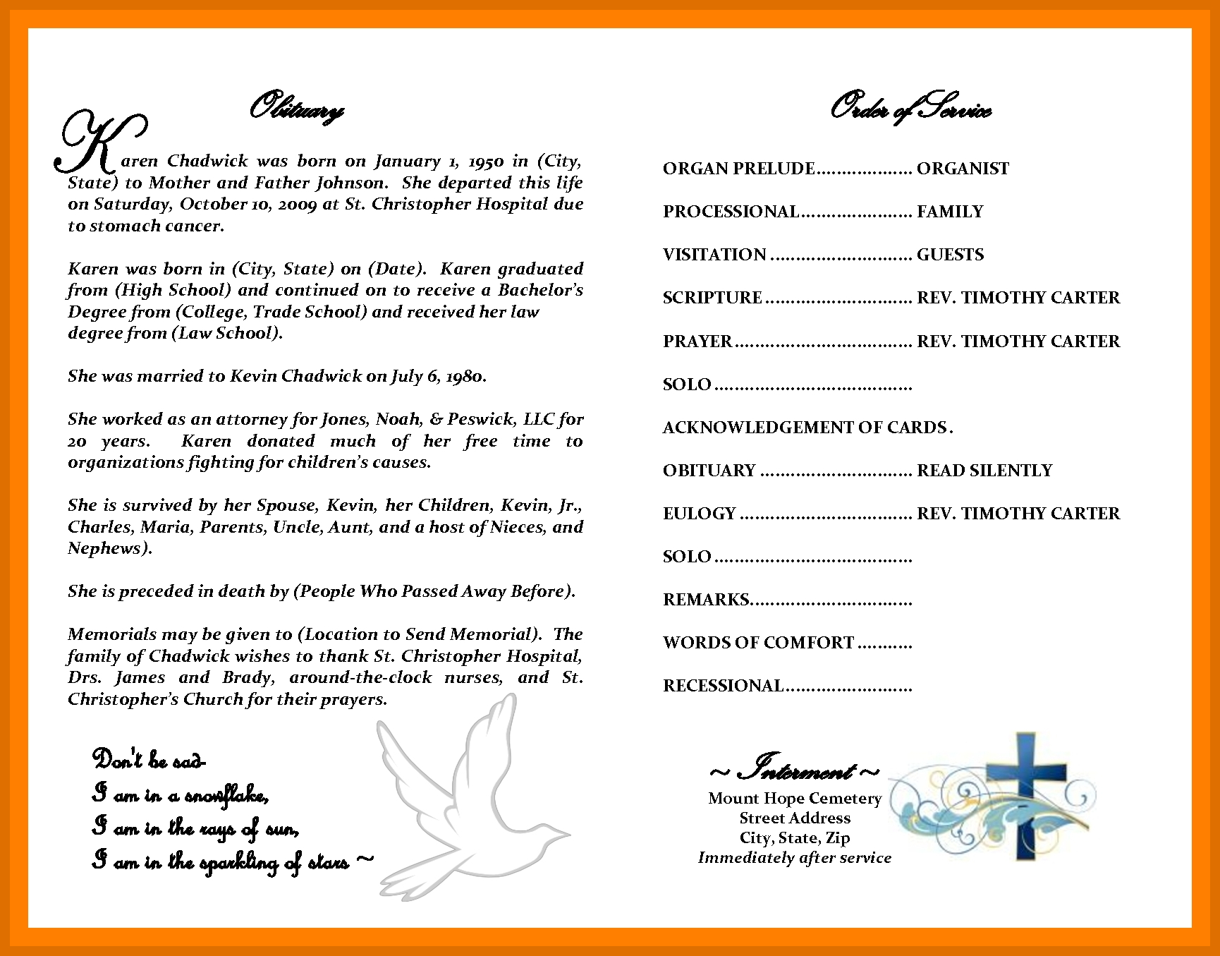 obituary sample form