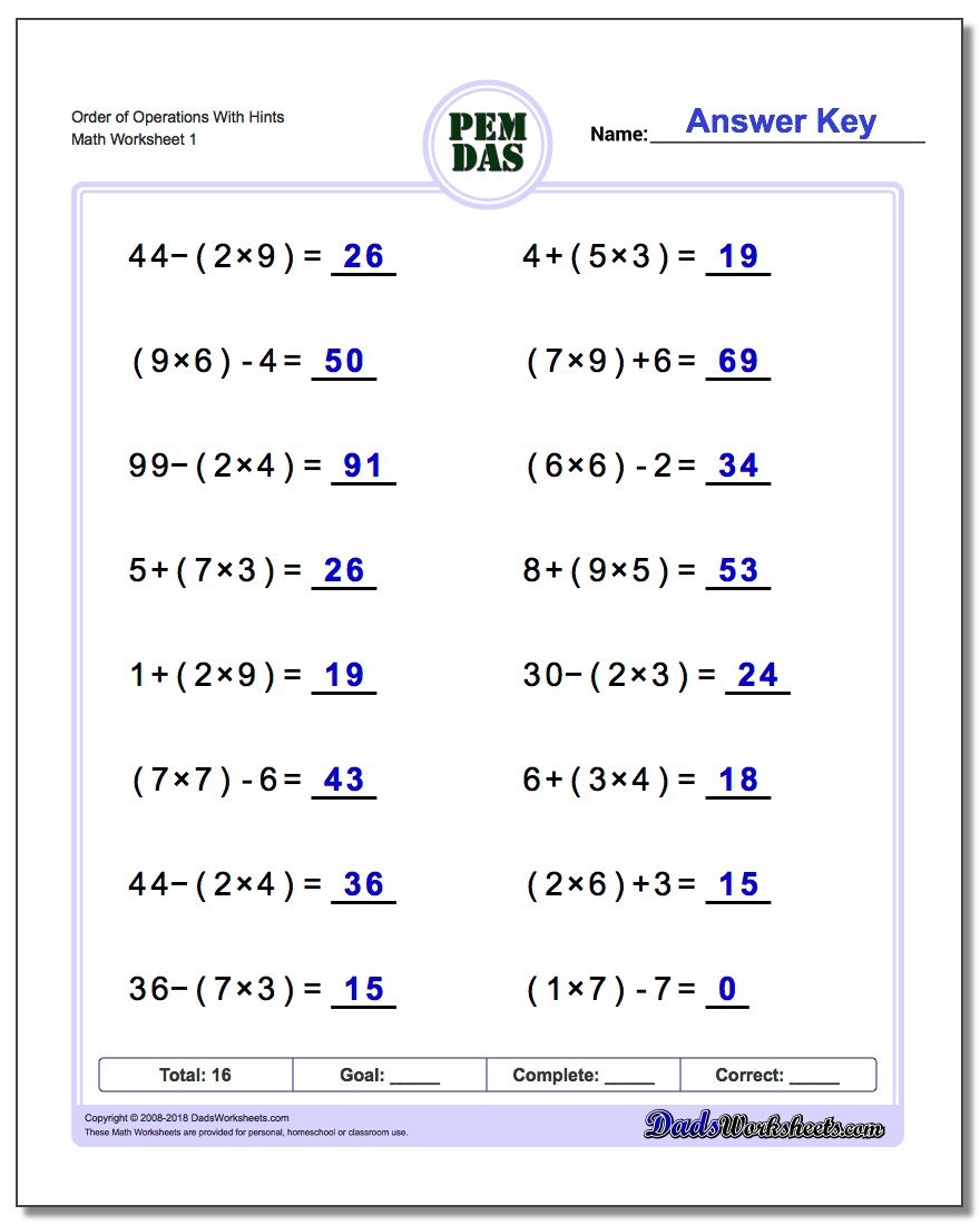24 Printable Order Of Operations Worksheets To Master Pemdas! - Free Printable Math Worksheets 6Th Grade Order Operations