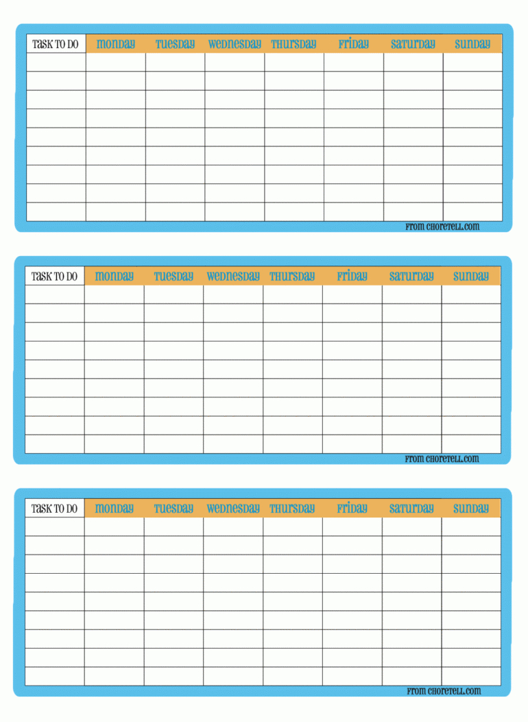 3-Up Printable Weekly Chore Charts - Free Printable Downloads From - Free Printable To Do Charts