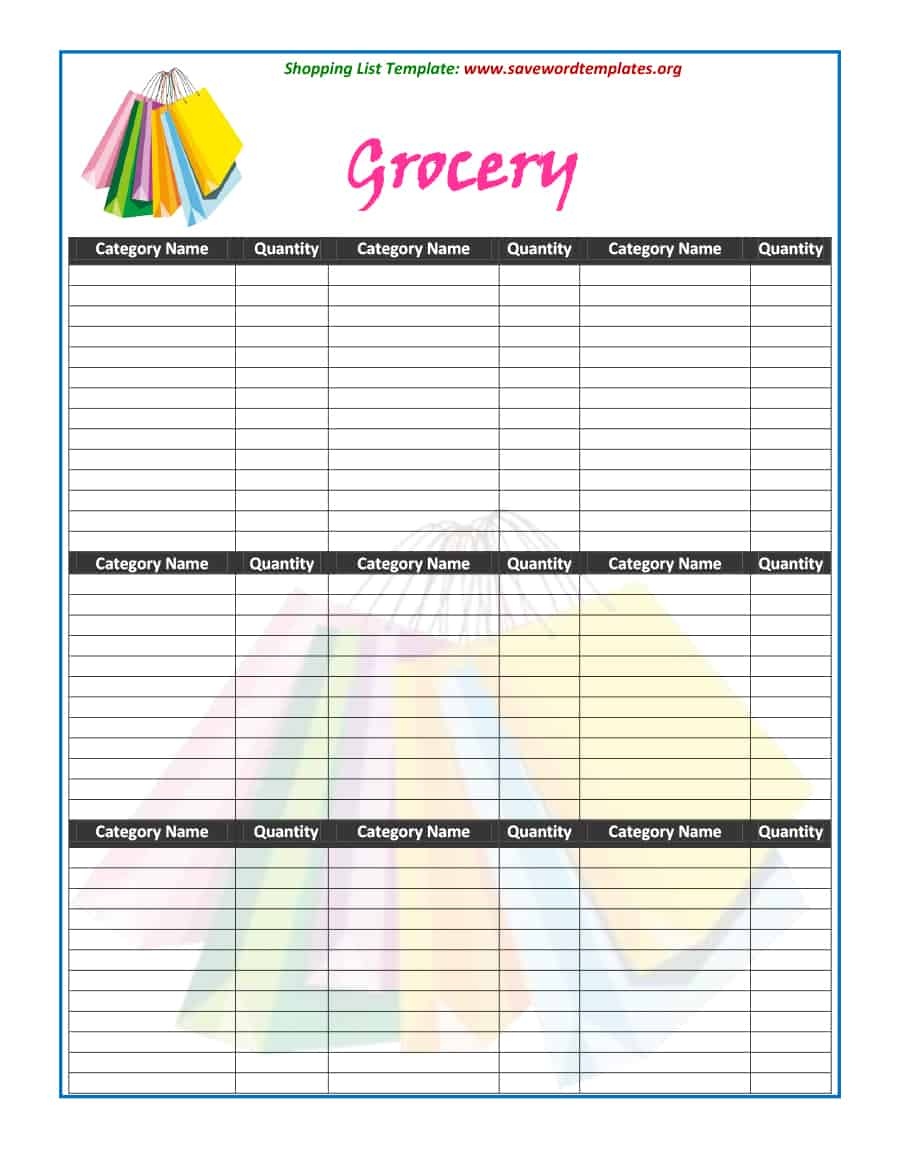 40+ Printable Grocery List Templates (Shopping List) ᐅ Template Lab - Free Printable Grocery List