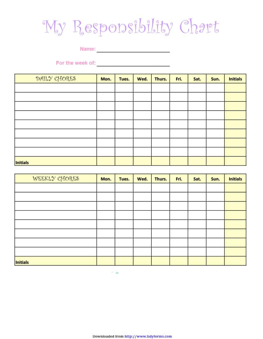 Weekly Chore Chart Template For Adults