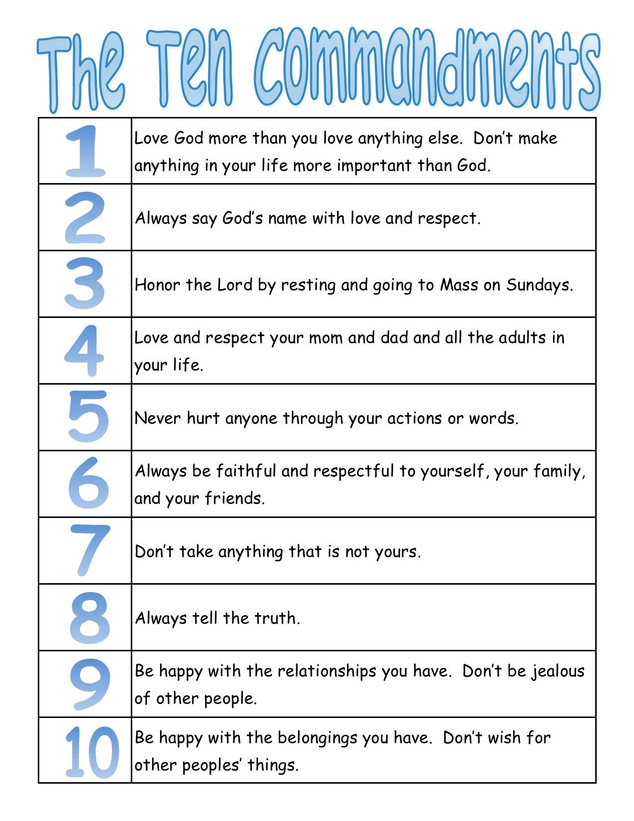 Catholic Ten Commandments Printable Printable Word Searches