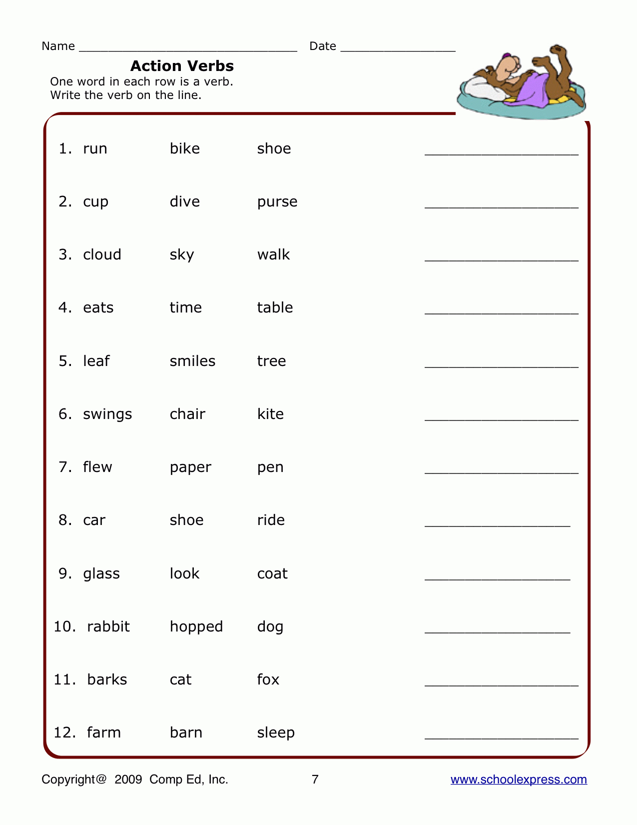 Action Verb Worksheet | Ela | Verb Worksheets, Kindergarten - Free Printable Verb Worksheets