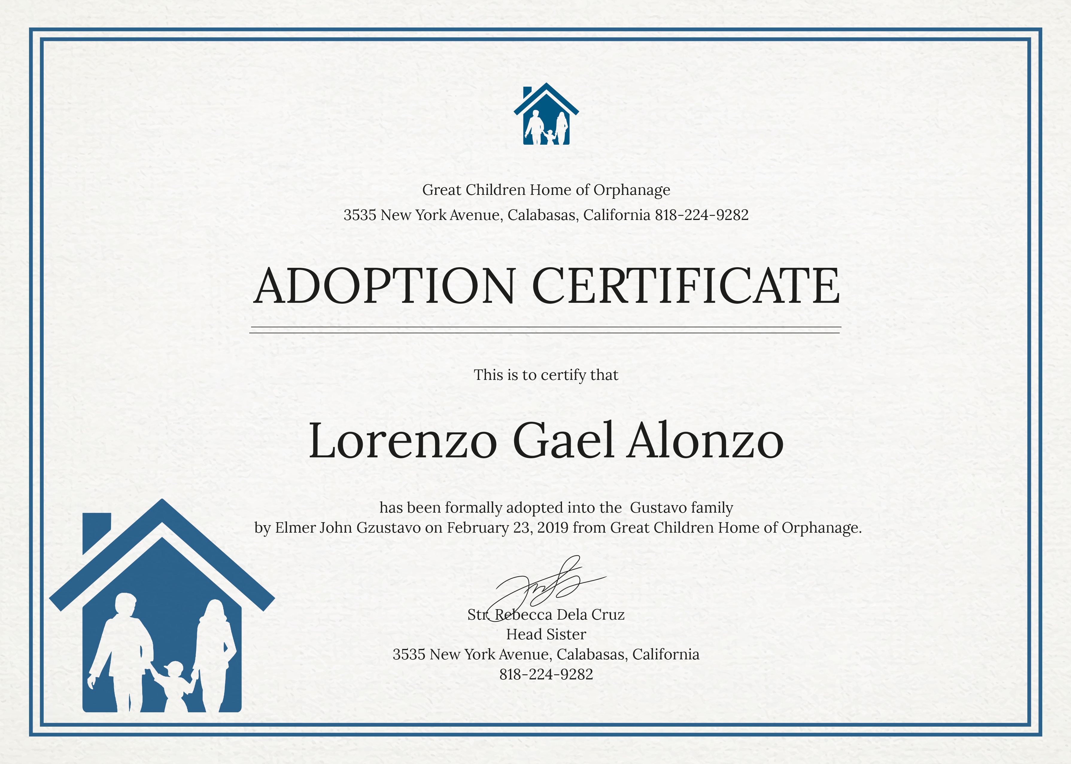 Adoption Certificate Template Word | Certificatetemplateword - Free Printable Adoption Certificate