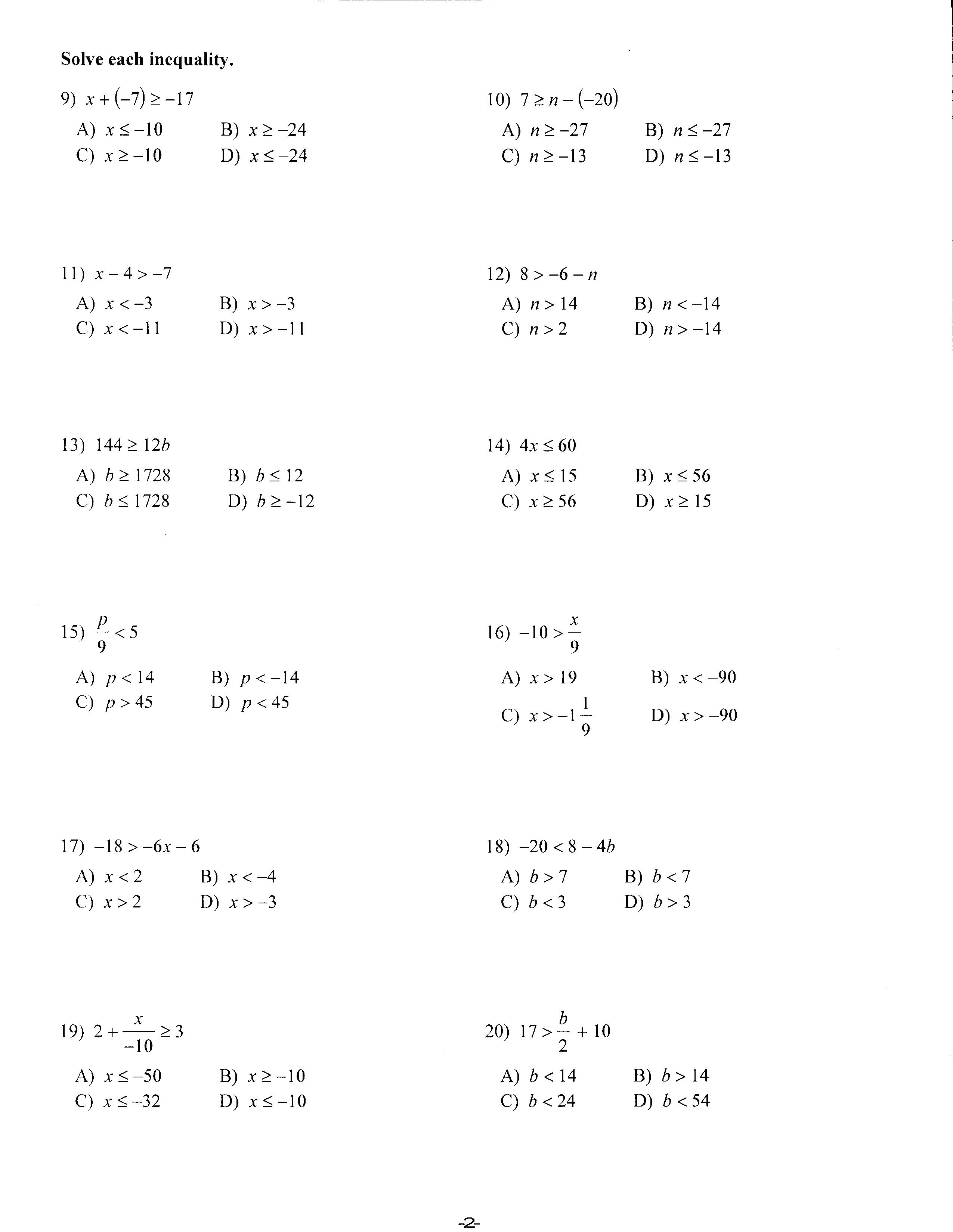 9Th Grade Algebra Worksheets Free Printable Free Printable