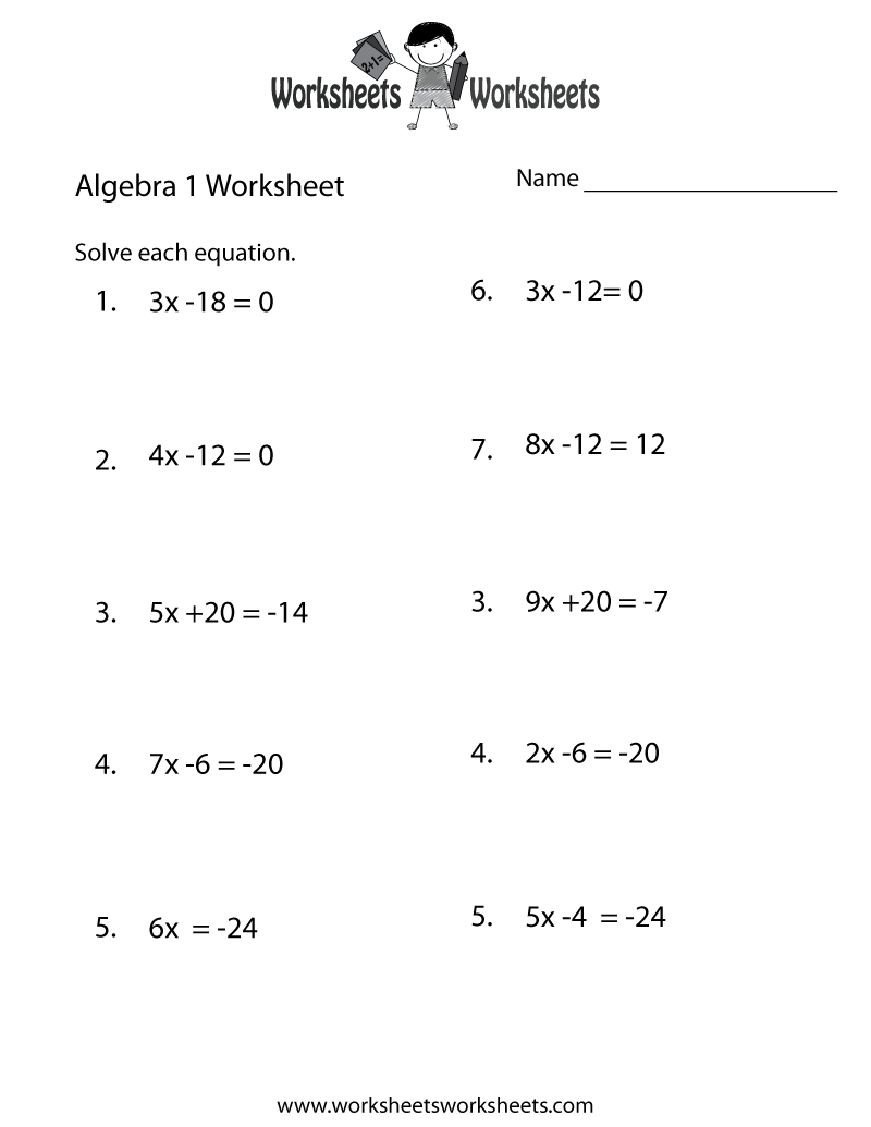 Algebra 1 Practice Worksheet Printable | Algebra Worksheets - Free Printable Algebra Worksheets Grade 6