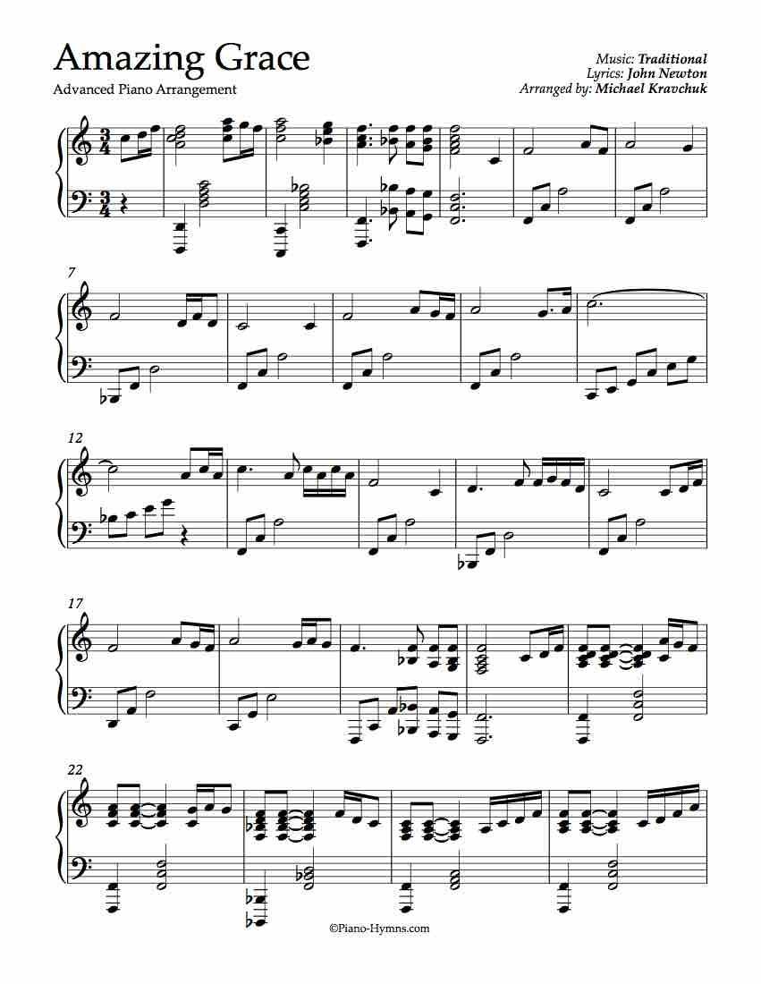 Amazing Grace - Advanced Piano Arrangement | Free Sheet Music In - Free Printable Classical Sheet Music For Piano
