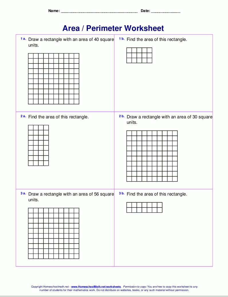 Area And Perimeter Worksheets (Rectangles And Squares) - Free Printable Perimeter Worksheets 3Rd Grade