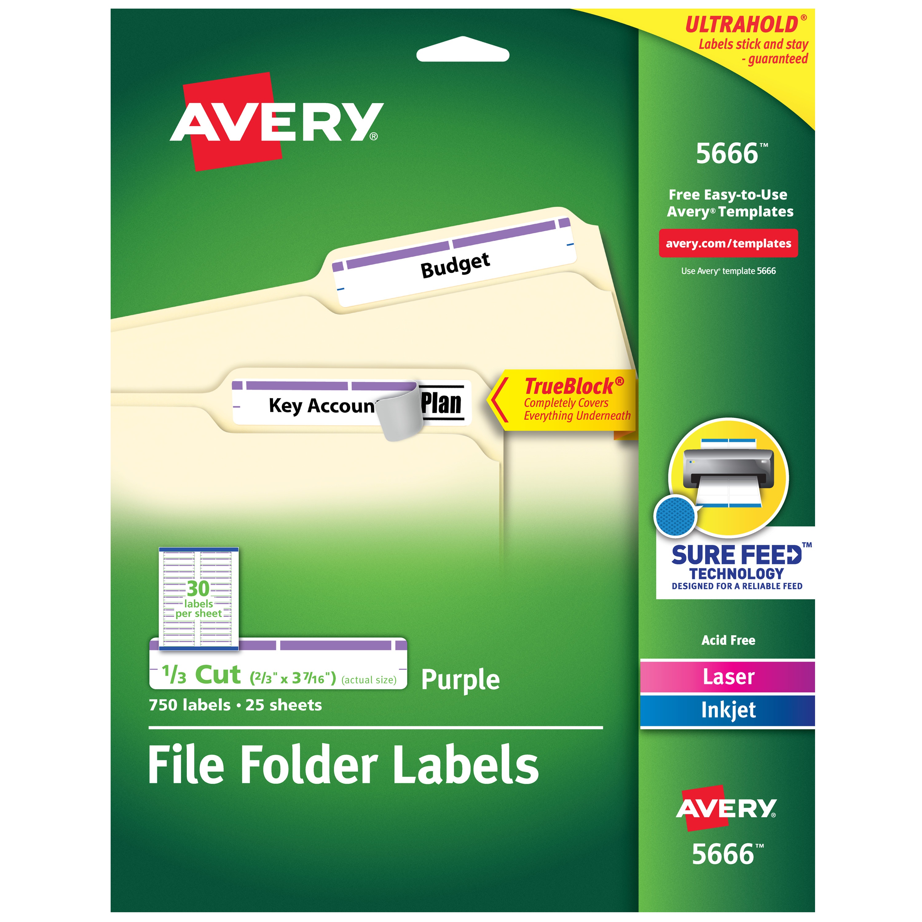 Avery Trueblock File Folder Labels, Sure Feed Technology, Permanent - Free Printable File Folder Labels
