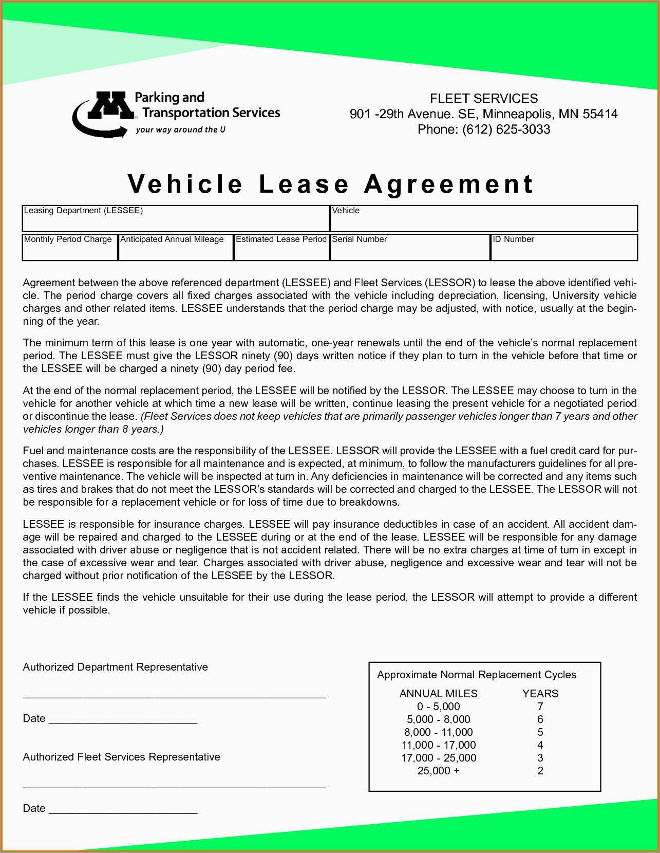 Vehicle Use Agreement Template