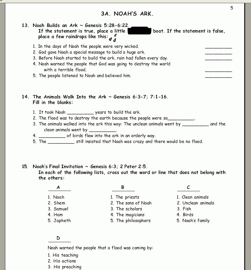 Bible Study Worksheets For Volume 1 Adam And Eve, Noah And The Ark - Free Printable Bible Study Lessons Genesis
