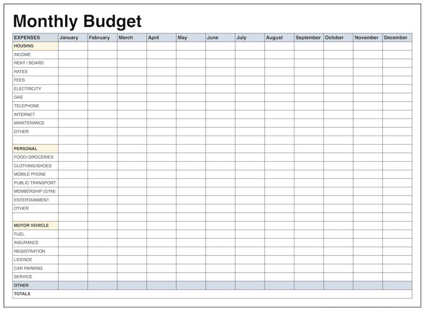 free budget calendar