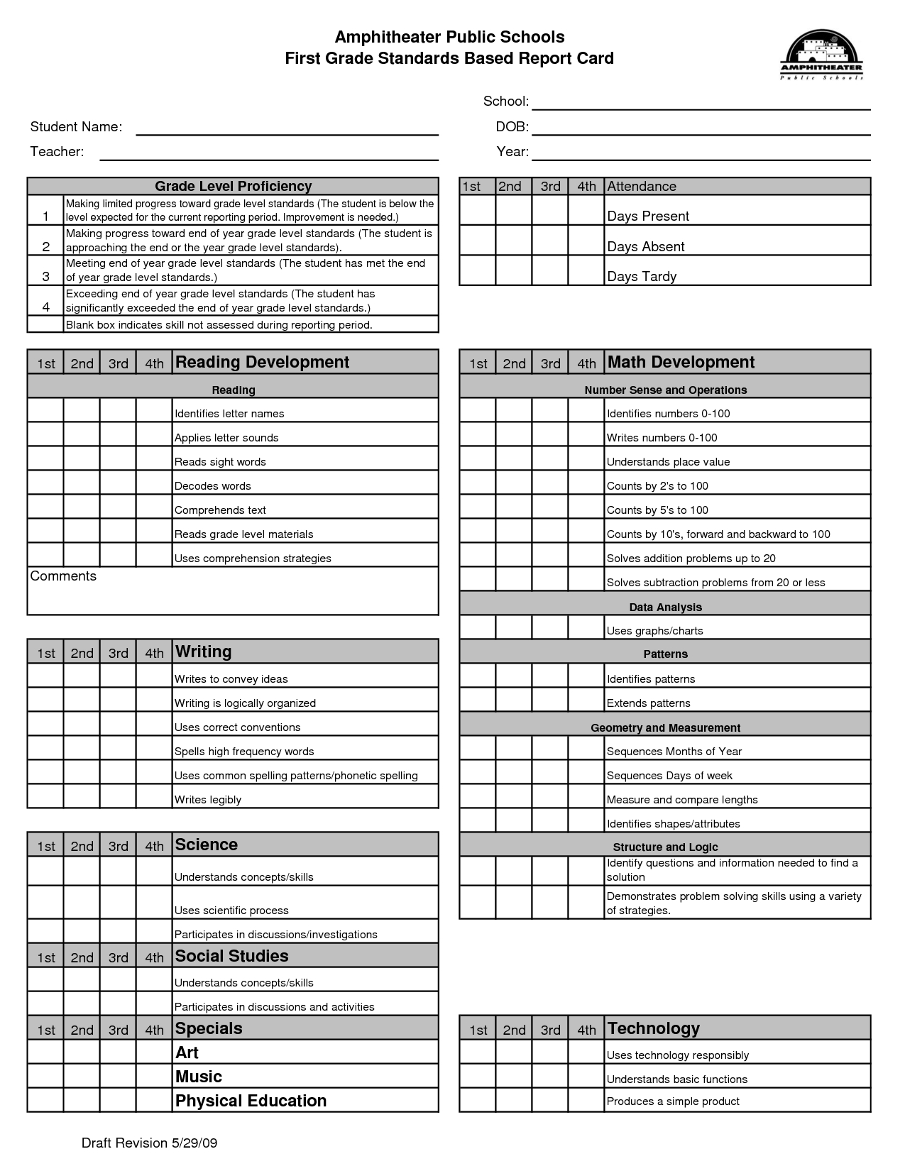 Blank Report Card Template | Activities | Kindergarten Report Cards - Free Printable Report Cards