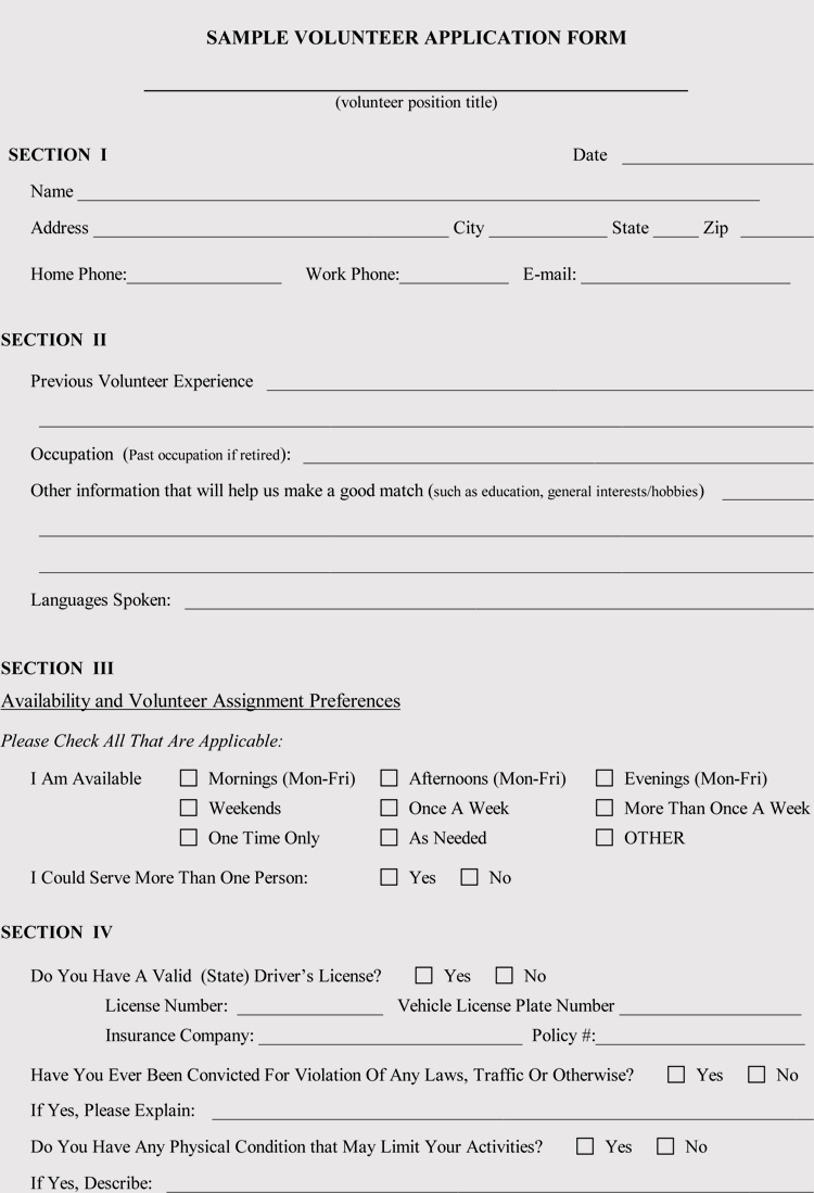 Printable Volunteer Form Pdf