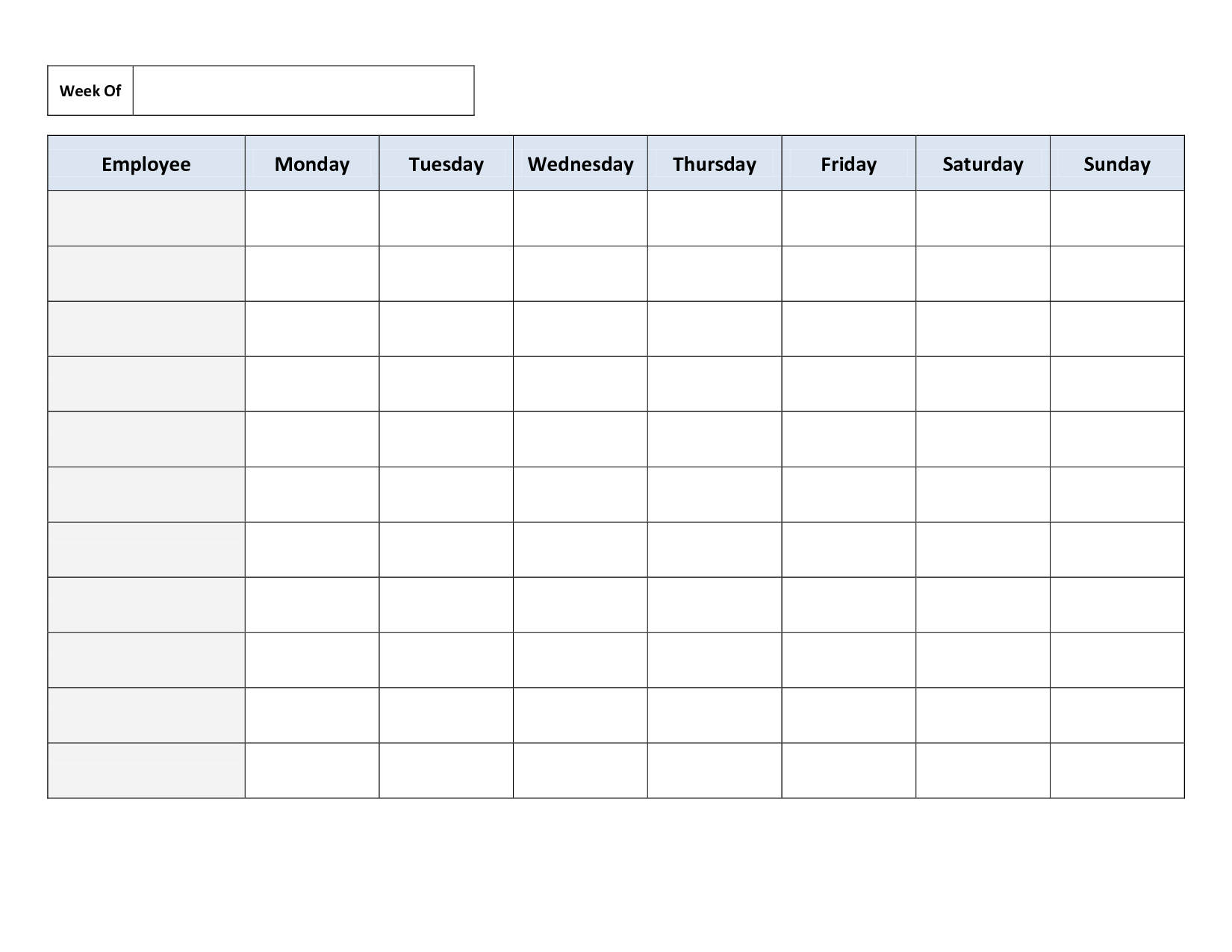 Blank Weekly Work Schedule Template | Schedule | Cleaning Schedule - Free Printable Weekly Work Schedule