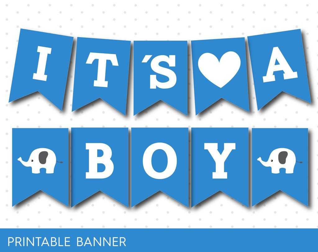 Blue Baby Shower Banner With Letters And Numbers, Elephant Printable - Free Printable Baby Shower Banner Letters