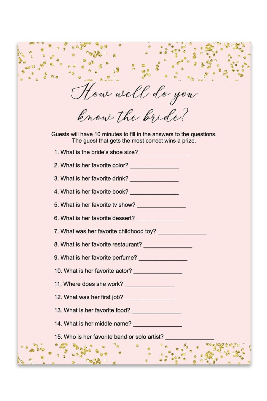 Blush And Confetti How Well Do You Know The Bride Game | Love&amp;lt;3 - Free Printable Bridal Shower Cards