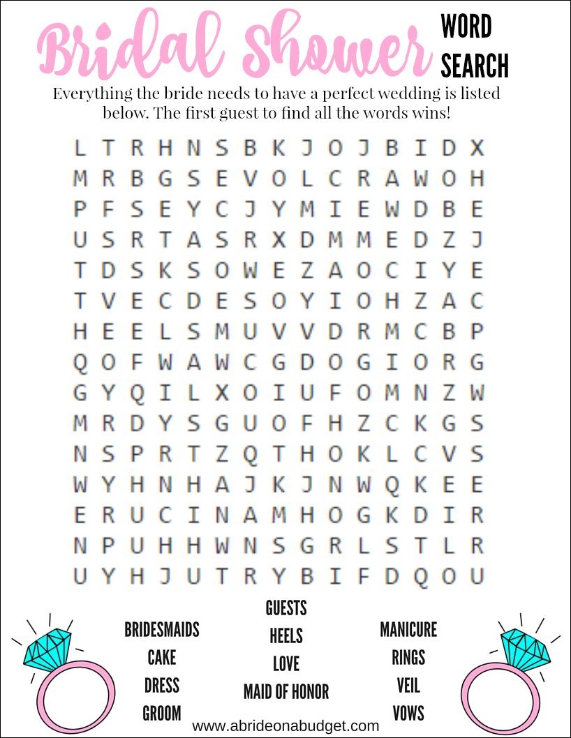 Bridal Shower Word Search Game (Free Printable) | Wedding Ideas - How Well Does The Bride Know The Groom Free Printable