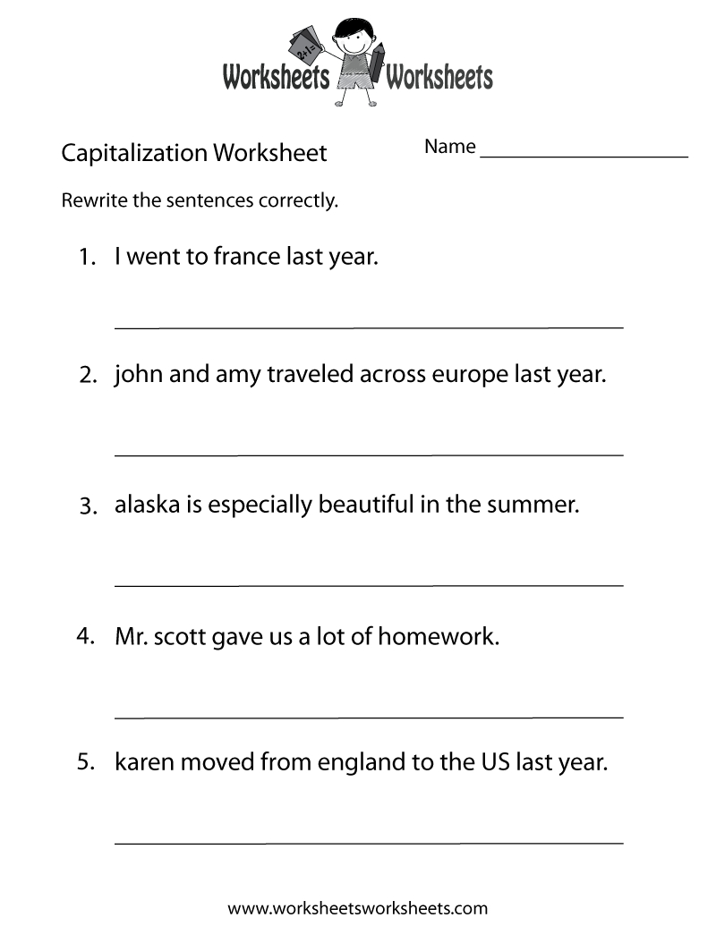 Capitalization Worksheets | Capitalization Practice Worksheet - Free - Free Printable Third Grade Grammar Worksheets