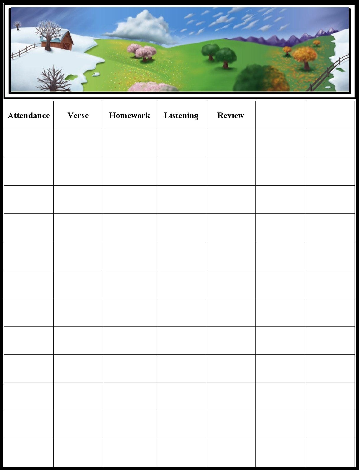 Simple Printable Childrens Attendance Charts