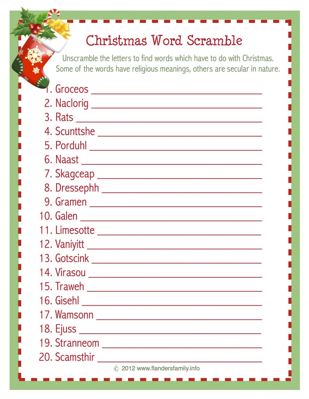 Christmas Word Scramble (Free Printable) - Flanders Family Homelife - Jumble Puzzle Printable Free