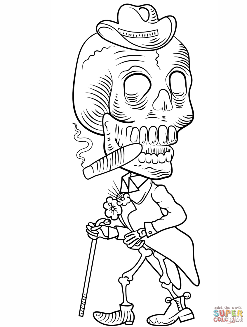 Coloring Pages Ideas: Day Of The Coloring Pages Skeleton Color Page - Free Printable Day Of The Dead Coloring Pages