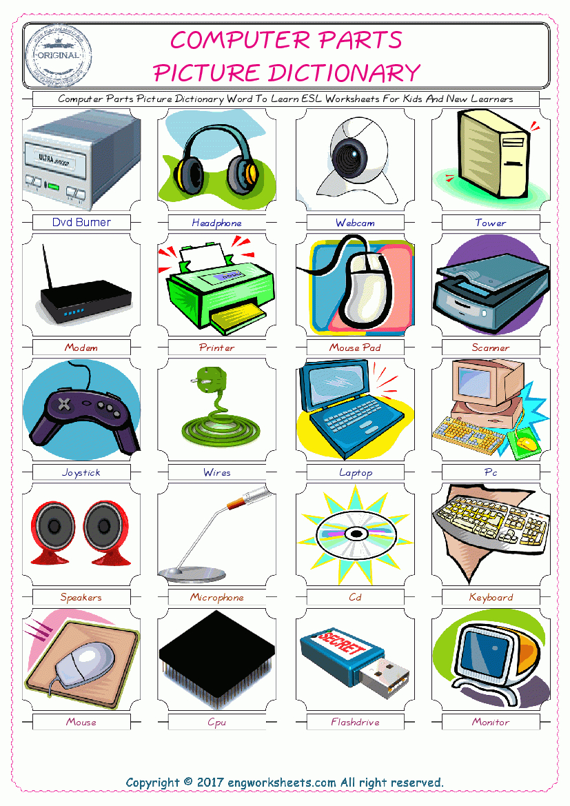 Computer Parts - Free Esl, Efl Worksheets Madeteachers For Teachers - Free Printable Picture Dictionary For Kids