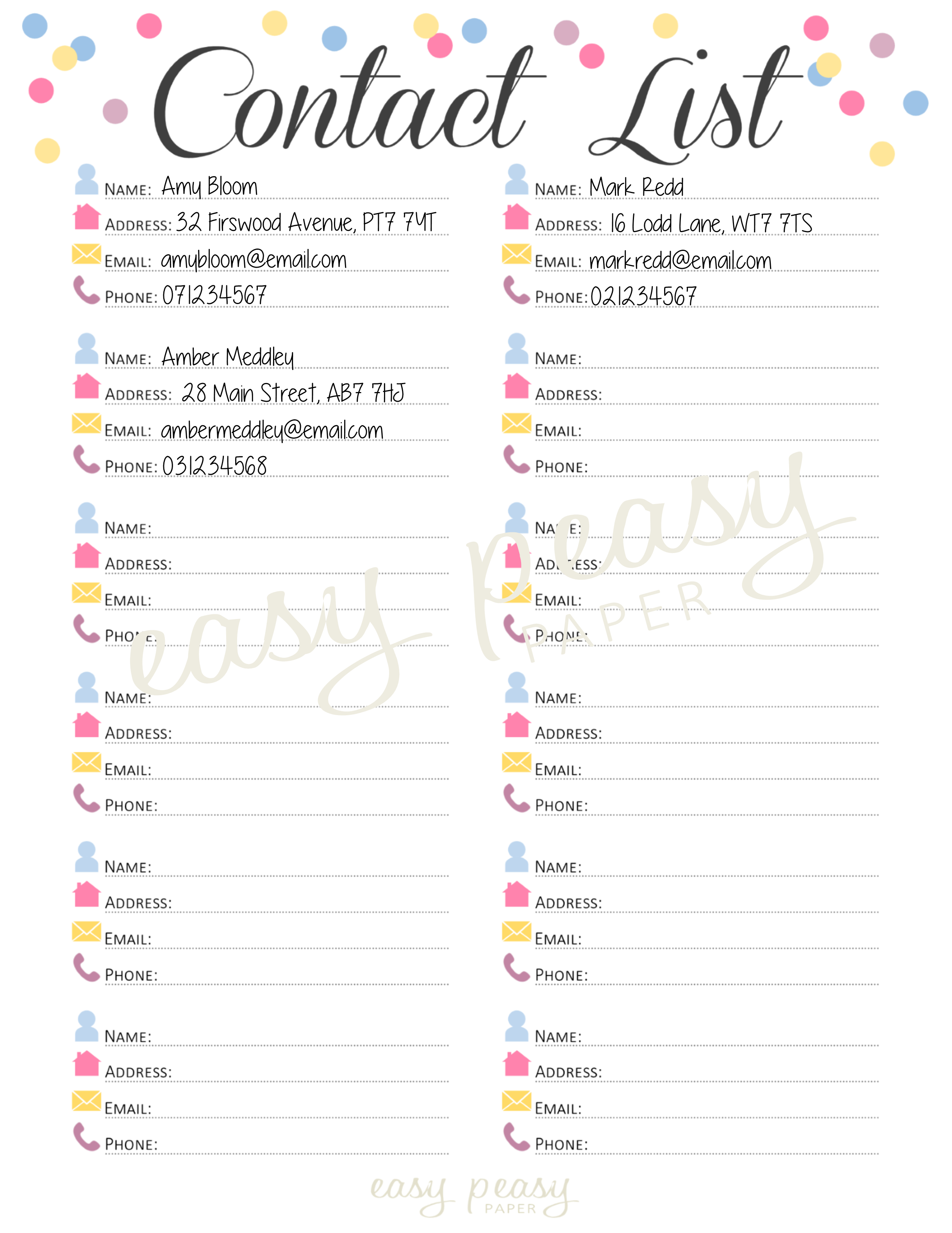 Contact List Printable From @easy Peasy Paper #easypeasypaper | Misc - Free Printable Contact List