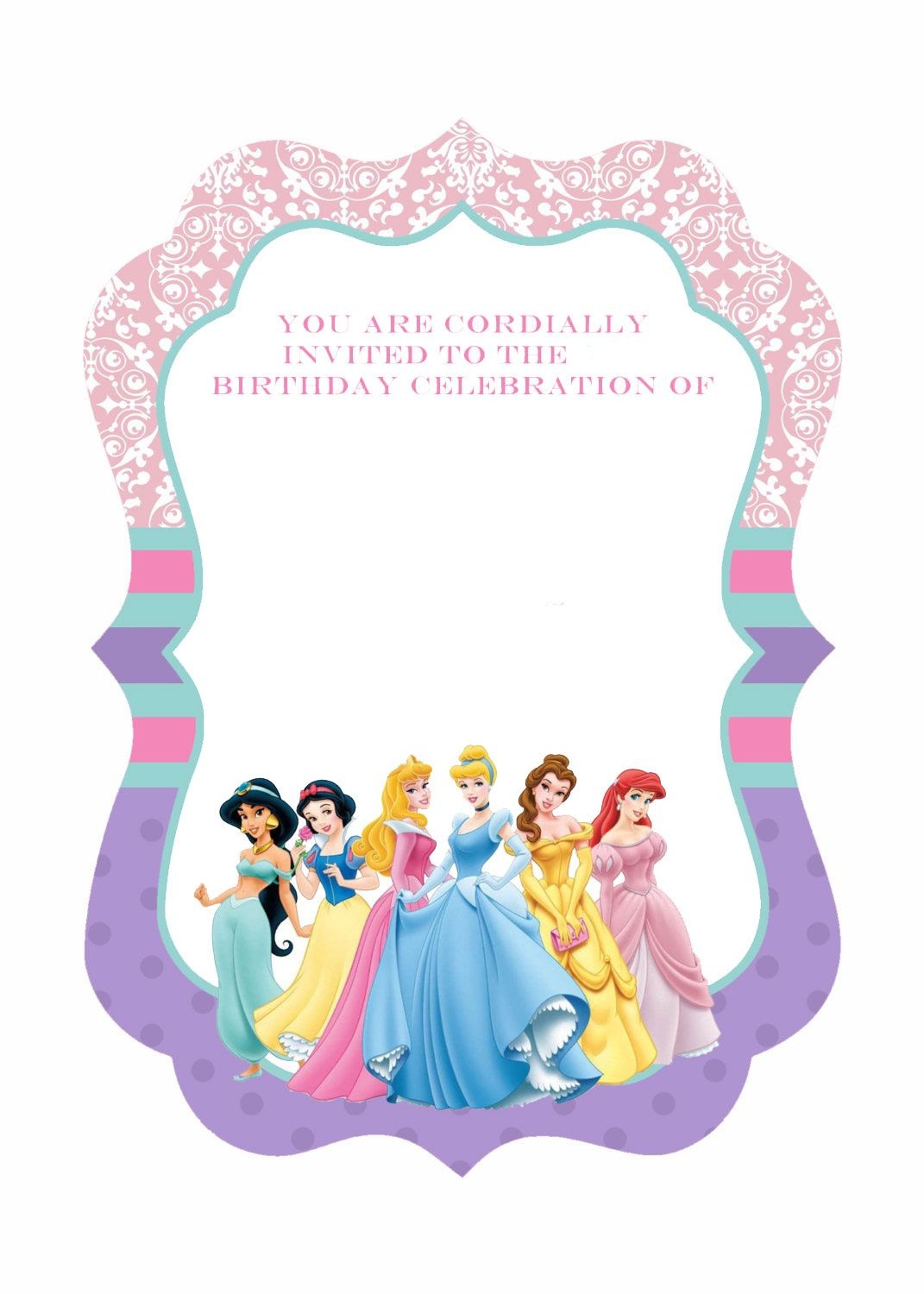 Cool Free Template Free Printable Ornate Disney Princesses - Free Printable Disney Invitations