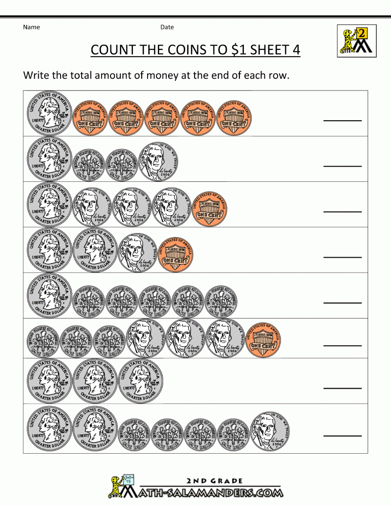 Counting Money Worksheets Up To $1 - Free Printable Money Activities
