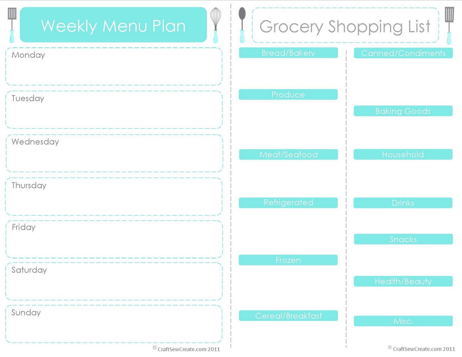 Craft Sew Create: Free Printable Menu Plan + Shopping List - Create A Menu Free Printable