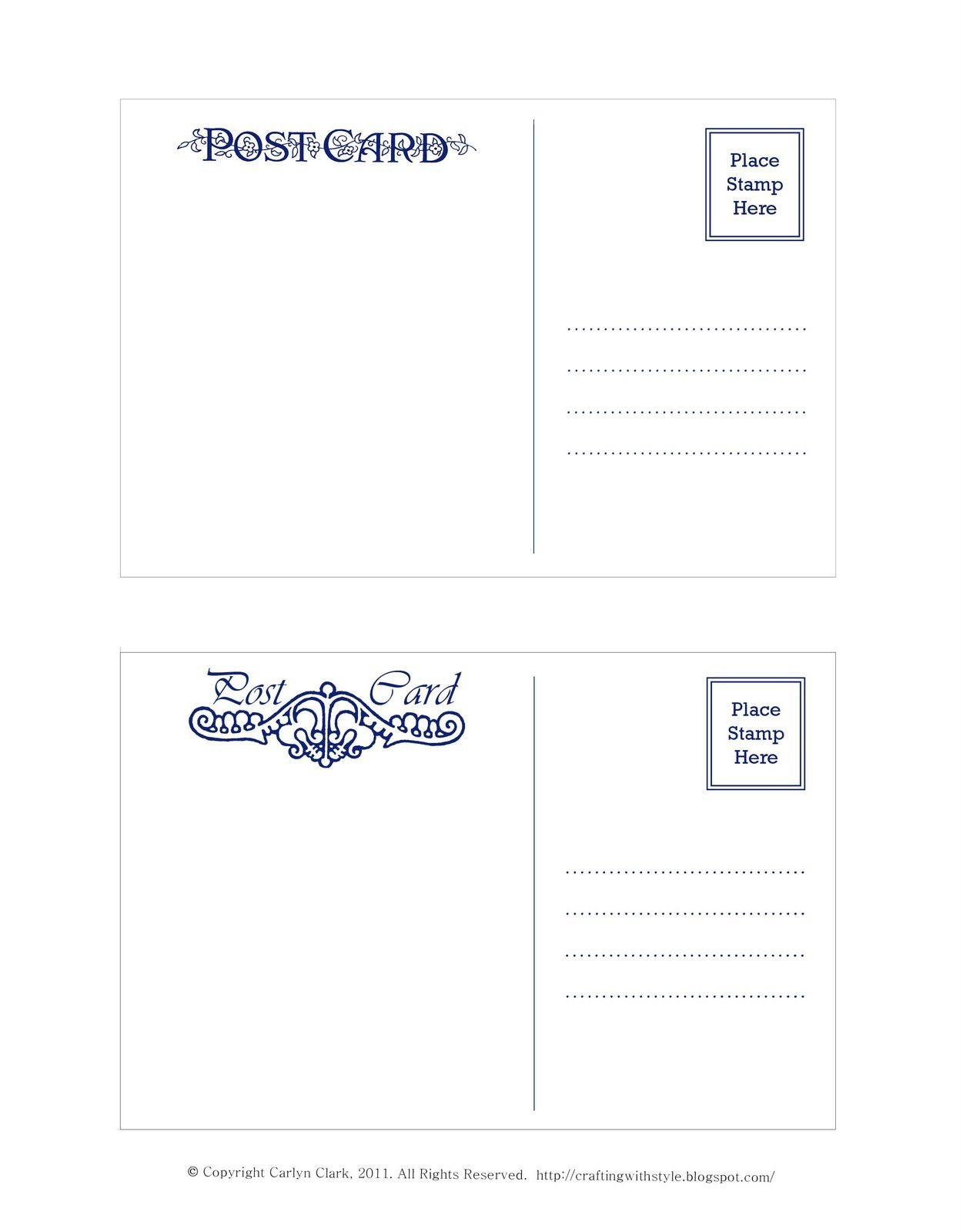 Crafting With Style: Free Postcard Templates | Postcards | Postcard - Free Blank Printable Postcards