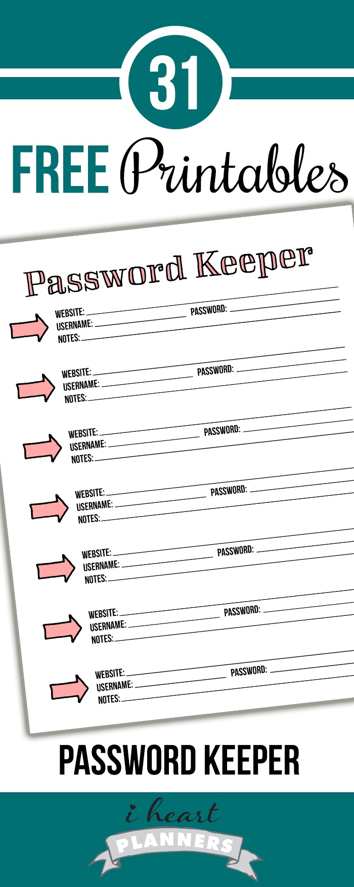 Day 6: Password Keeper - I Heart Planners - Free Printable Password Organizer