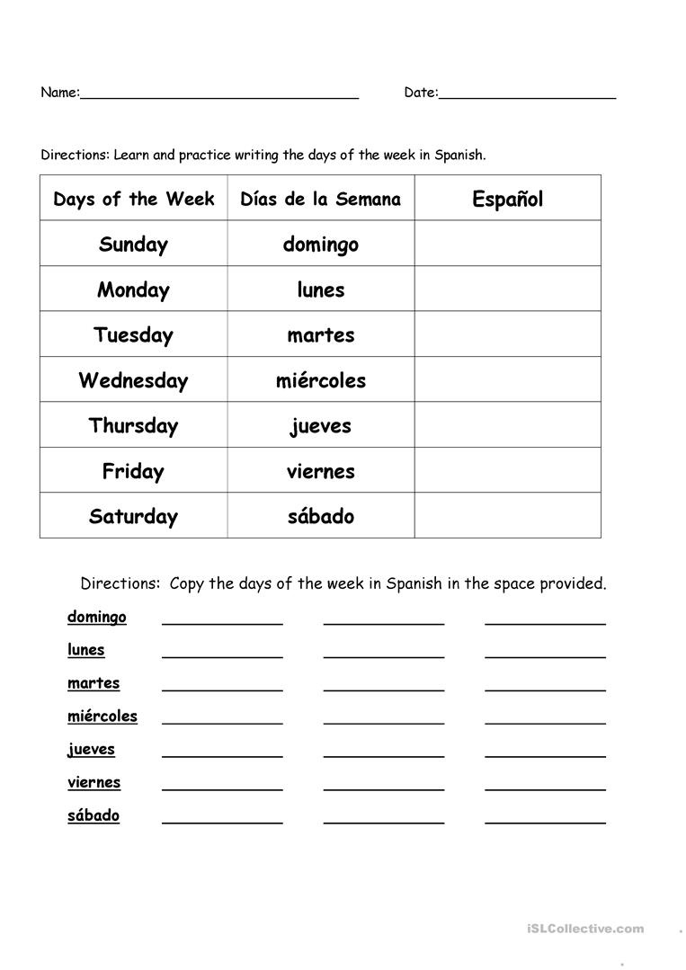 Days Of The Week In Spanish Worksheet - Free Esl Printable - Free Printable Spanish Worksheets