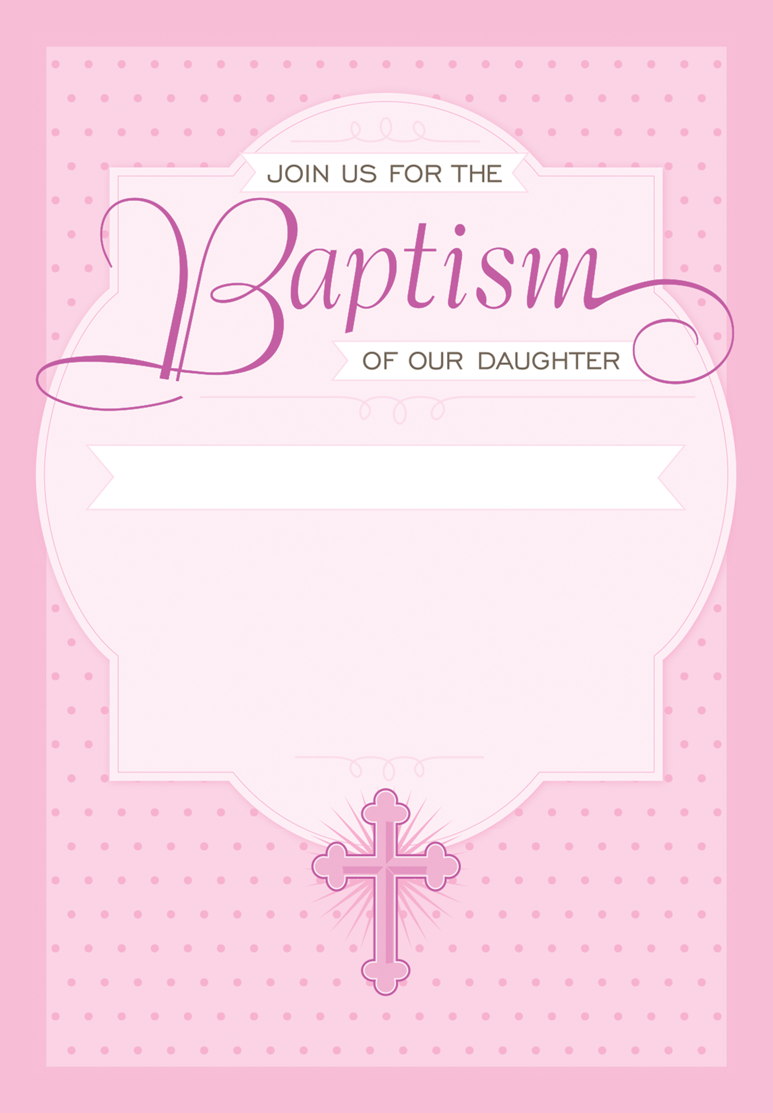 Dotted Pink - Free Printable Baptism &amp;amp; Christening Invitation - Free Printable Baptism Greeting Cards