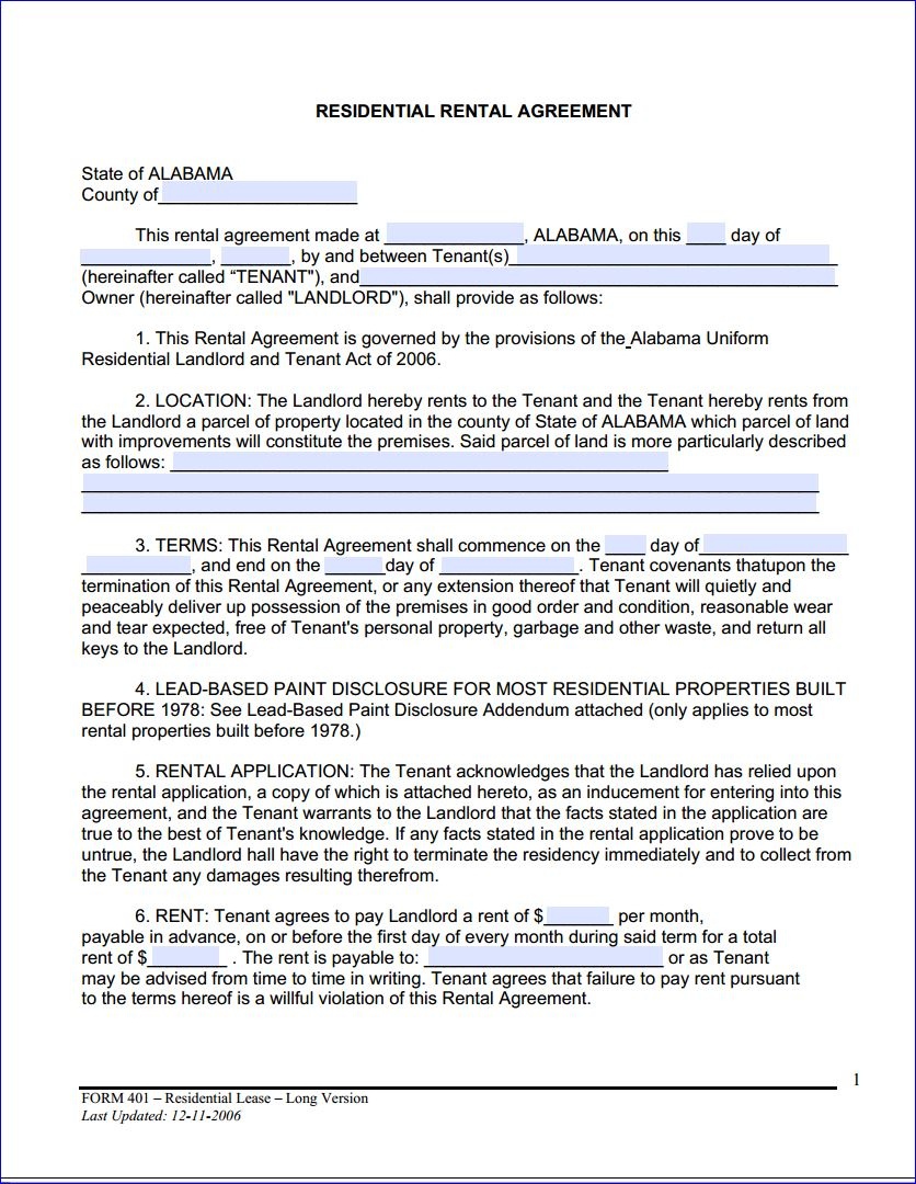 Download Free Alabama Month To Month Rental Agreement - Printable - Free Printable Lease Agreement