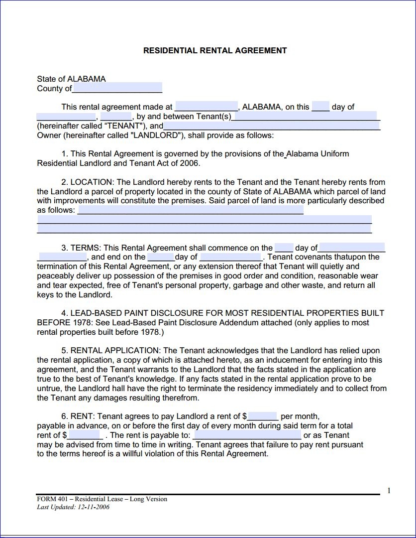 Download Free Alabama Month To Month Rental Agreement - Printable - Free Printable Rental Agreement