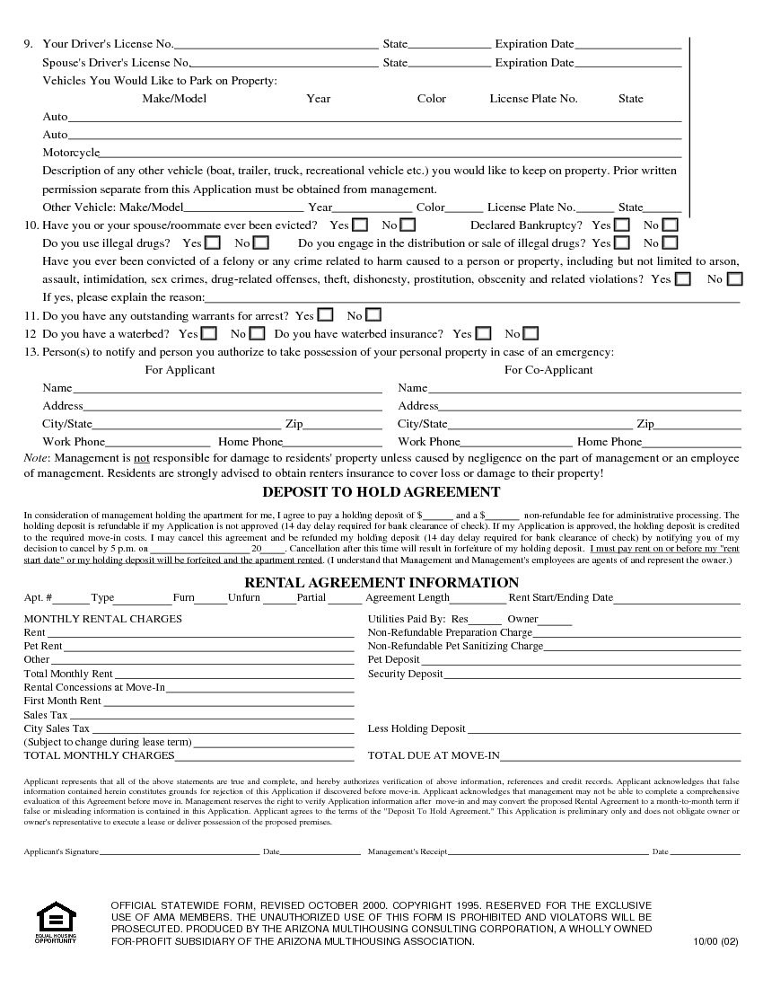 Download Free Arizona Rental Application Form - Printable Lease - Free Printable Rental Application