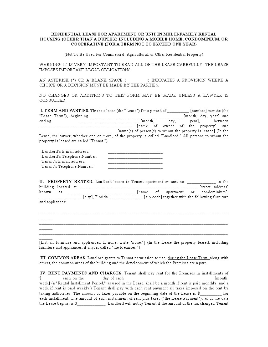 Download Free Florida Residential Lease Agreement - Printable Lease - Free Printable Florida Residential Lease Agreement