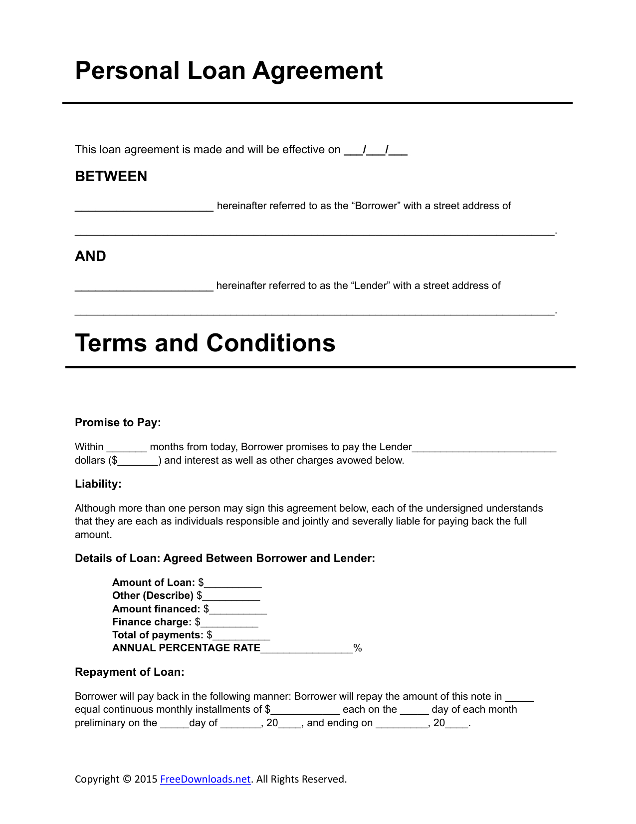 Download Personal Loan Agreement Template | Pdf | Rtf | Word - Free Printable Loan Agreement Form