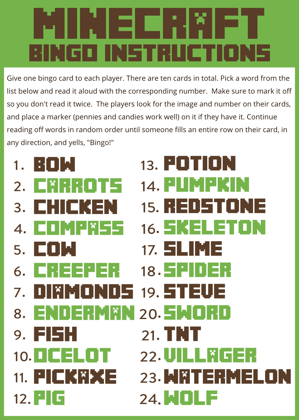 Download This Awesome Minecraft Party Game - Free Printable Bingo - Free Printable Minecraft Activity Pages