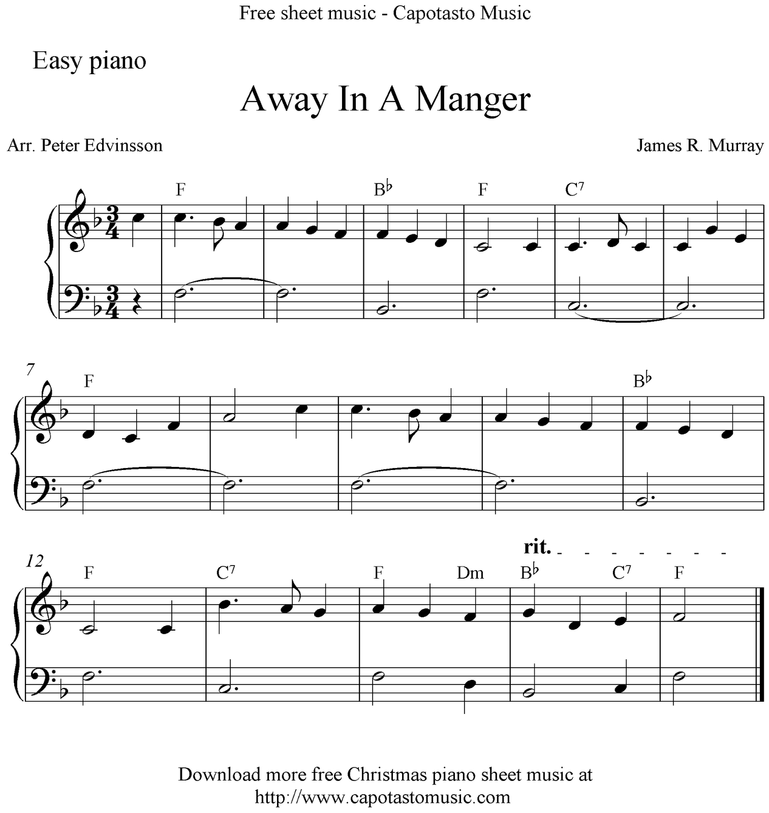 Easy Piano Arrangementpeter Edvinsson Of The Christmas Carol - Free Printable Christmas Music Sheets Piano