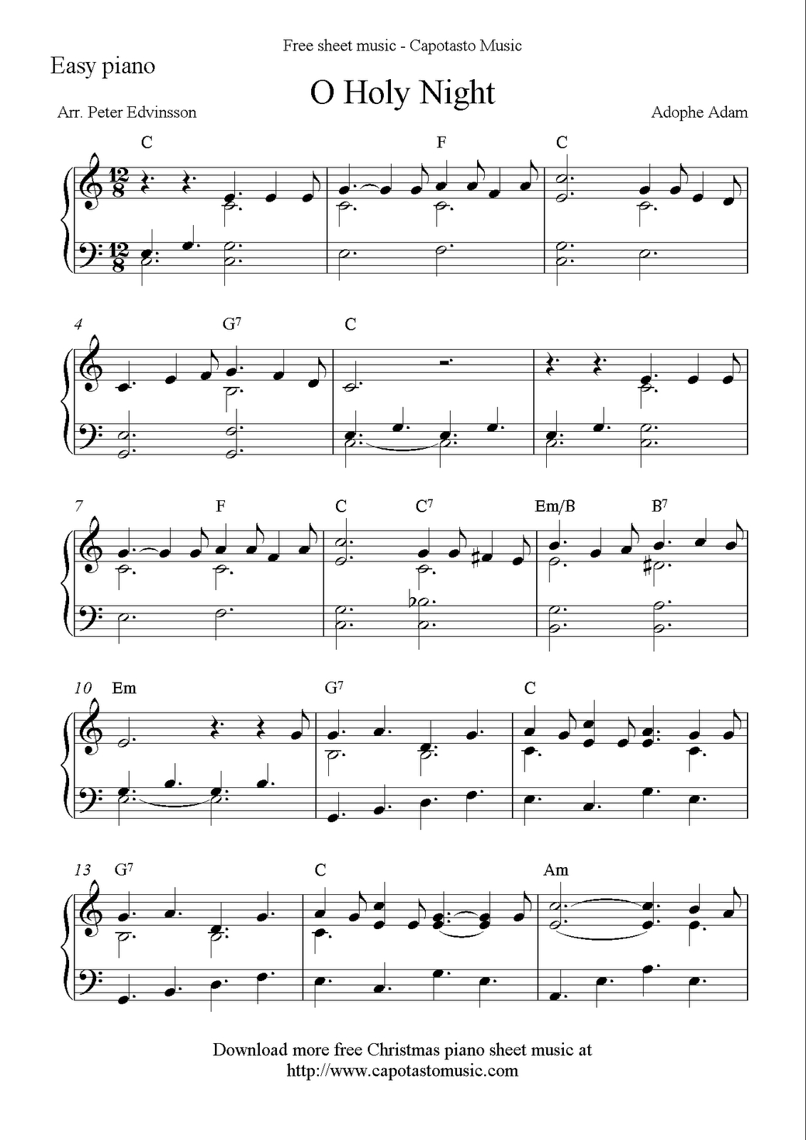 Easy Piano Solo Arrangementpeter Edvinsson Of The Christmas - Free Printable Christmas Music Sheets Piano