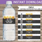 Emoji Water Bottle Labels Template | Emoji Theme Decorations   Free Printable Water Bottle Labels For Birthday
