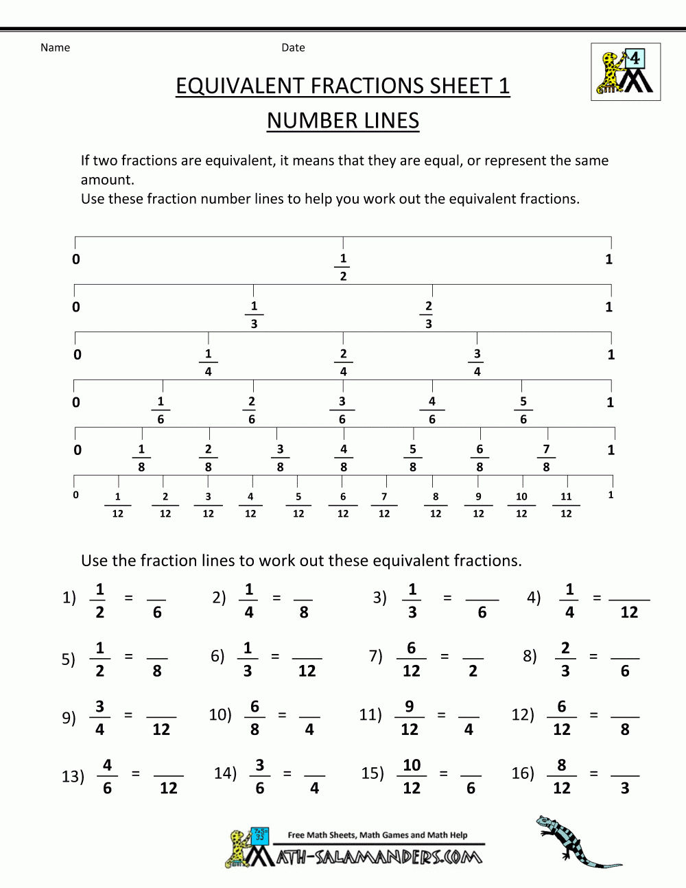 Equivalent Fractions Worksheet - Free Printable Fraction Worksheets